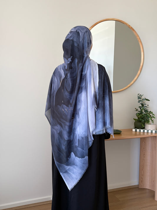 Stormy Grey Watercolour Modal Scarf
