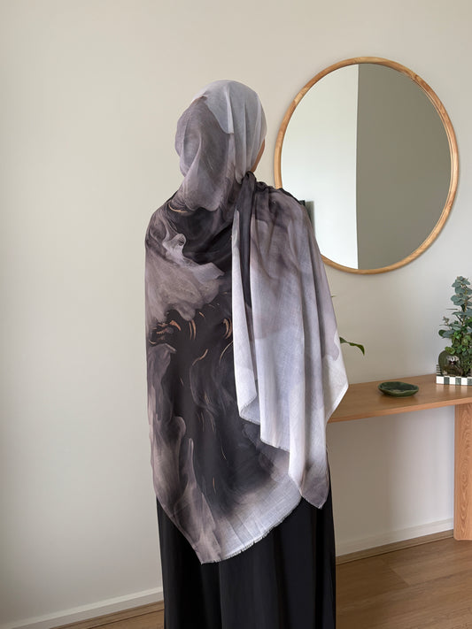 Cloudy Grey Watercolour Modal Scarf